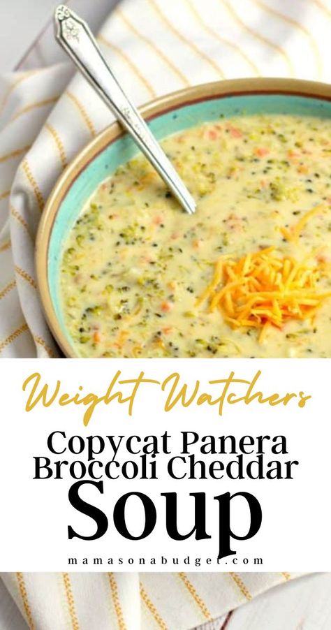 Copycat Panera Broccoli Cheddar Soup, Copycat Panera, Weight Watchers Meal Plans, Weight Watchers Soup, Weight Watchers Recipes Desserts, Weight Watcher Dinners, Broccoli Soup, Broccoli Cheddar Soup, Cheddar Soup