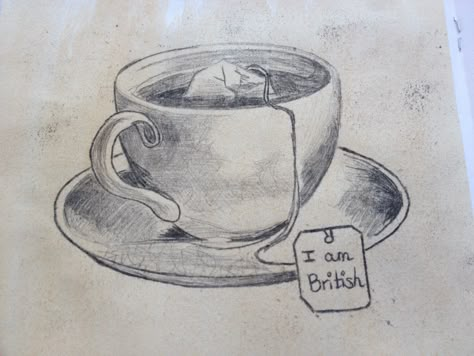 Tea-stained teacup sketch using oil pastel tracing Teacup Sketch, Tea Cup Drawing, Cup Drawing, Beginner Sketches, Observational Drawing, Object Drawing, Drawing Ideas Easy, Easy Drawings Sketches, Book Drawing