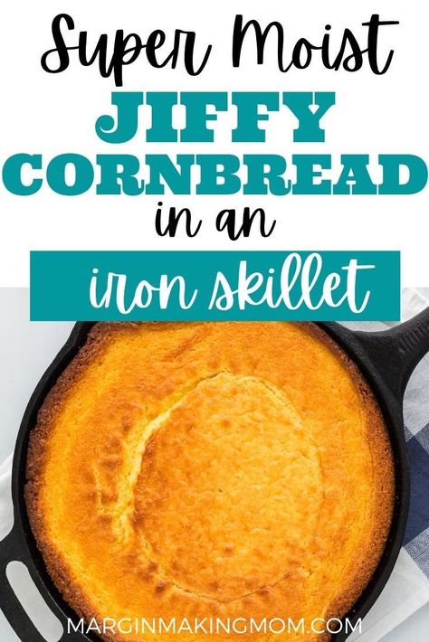 Yes, you can make Jiffy cornbread in a cast iron skillet! This recipe will make sure your cornbread is moist and tender instead of dry and crumbly. You can make it sweet or not--either way, it's SO good! Cornbread In Skillet, Fried Jiffy Cornbread Recipes, Moist Skillet Cornbread, Cast Iron Cornbread Recipe Pioneer Woman, Southern Cornbread Recipe Jiffy, Cornbread In Cast Iron Skillet Jiffy, Jiffy Cornbread Cast Iron Skillet, Upgrade Jiffy Cornbread, Skillet Cornbread Jiffy