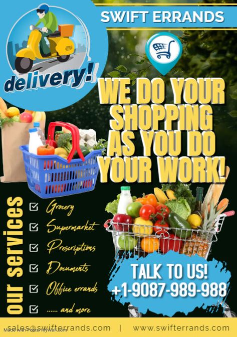 Editable Grocery store Delivery Business flyer professional service delivery poster advertisement Errand Business, Delivery Poster, Poster Advertisement, Delivery Business, Grocery Delivery Service, Grocery Supermarket, Flyer And Poster Design, Services Business, Delivery Groceries