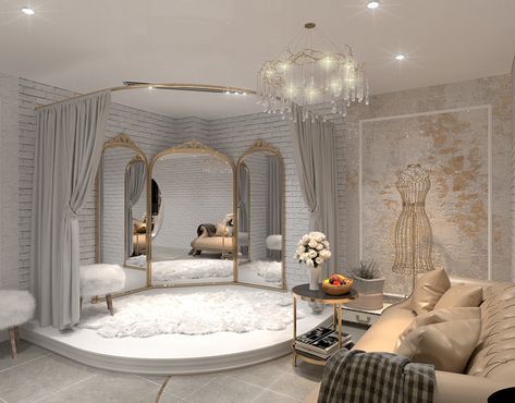 Luxury Boutique Interior, Bridal Shop Interior, Bridal Shop Decor, Vip Section, Bridal Boutique Interior, Fashion Store Design, Bridal Showroom, Design Studio Workspace, Fashion Interior Design