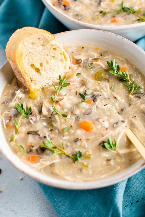 Chicken Wild Rice Soup Creamy Crockpot Chicken, Chicken Wild Rice, Eating Bird Food, Chicken Wild Rice Soup, Orzo Soup, Chicken And Wild Rice, Turkey Soup, Wild Rice Soup, Healthy Slow Cooker