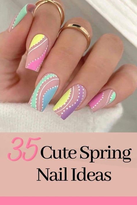 Spring Fancy Nails, Nail Art Designs Pastel Colours, Spring Inspired Nail Designs, Nail Art Design Summer, May Spring Nails, Pastel Color Nails Designs, April Nail Art Designs, How To Make Designs On Nails, 2024 Spring Nail Designs