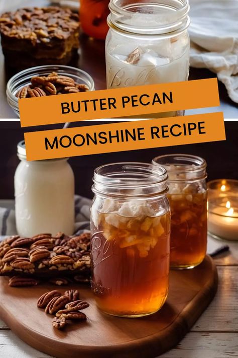 Butter pecan moonshine is a delicious and easy-to-make alcoholic beverage that is perfect for any occasion. Southern Butter Pecan Moonshine, Pecan Moonshine Recipe, Butter Pecan Moonshine Cocktails, Butter Pecan Moonshine Recipe, Pecan Pie Moonshine Recipe, Crockpot Moonshine Recipes, Salted Caramel Moonshine Recipe, Everclear Moonshine Recipes, Salted Caramel Moonshine