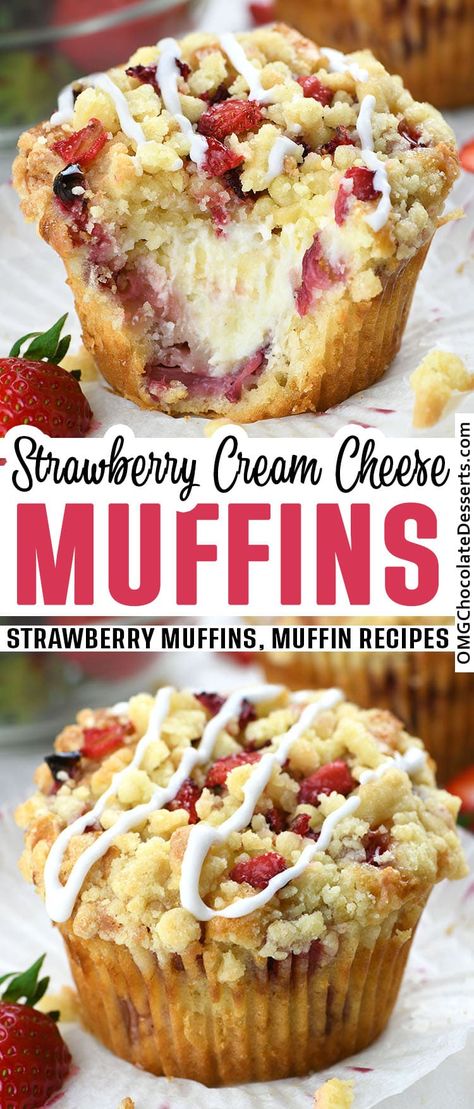 Strawberry Cream Cheese Muffins with Streusel Crumb Topping are moist and flavorful breakfast muffins, and they burst with strawberries in every single bite. #strawberry #muffins Strawberry Cream Cheese Muffins, Muffins With Streusel Topping, Strawberry Muffins, Breakfast Meals, Cream Cheese Muffins, Homemade Muffins, Cheese Muffins, Strawberry Cream Cheese, Strawberry Cream