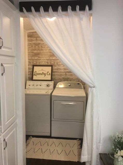 Mobile Home Laundry Room Makeover, Mobile Home Laundry Room, Mobile Home Redo, Home Laundry Room, Double Wide Mobile Home, Remodel Mobile Home, Farmhouse Makeover, Mobile Home Kitchen, Mobile Home Exteriors