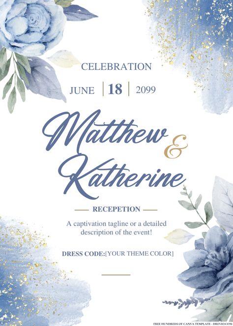 Nice FREE PDF Invitation - Dusty Blue Watercolor Wedding Invitations Your wedding day is a celebration of love, and every detail should reflect your unique style and personality. One of the first glimpses your guests will have into your special day is through your wedd... Wedding Invitation Layout, Wedding Invitation Pdf, Digital Wedding Invitations Templates, Free Wedding Invitation Templates, Unique Wedding Cards, Digital Invitations Wedding, Free Wedding Invitations, Blue Invitation, Free Printable Birthday Invitations