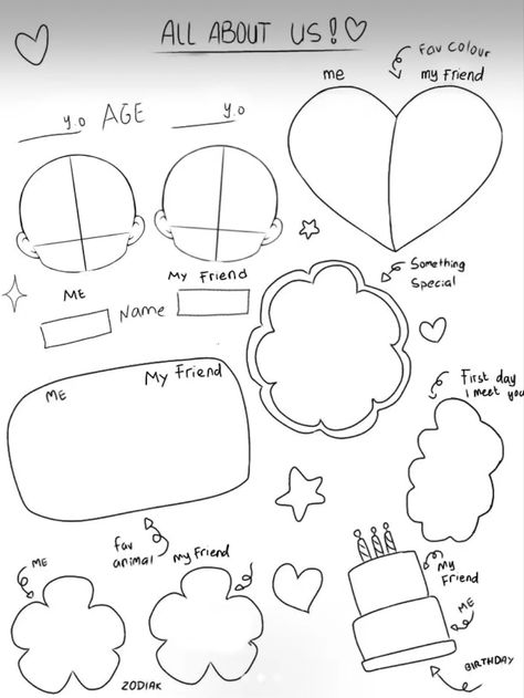 Modele Zentangle, All About Us, Character Sheet Template, Best Friend Drawings, Doodle Frame, Bff Drawings, Body Base Drawing, Creative Drawing Prompts, Drawings Of Friends