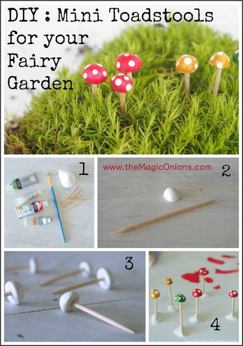 Make adorable mini toadstools for your fairy garden :: DIY tutoiral :: www.theMagicOnions.com Fairy Garden Ideas Diy, Dnd Diy, Gnome Tree, Room Things, Fall Farm, Fairy Garden Crafts, Farm Crafts, Tanah Liat, Deco Nature