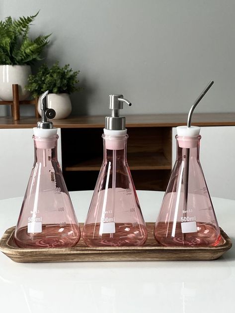 Pink Glass Chemistry Drink Tumbler, Soap Dispenser, and Whiskey Decanter. STEM Graduate Student, Science Teacher, Chemistry Lover Gift Idea. Ecofriendly Reusable Straw Set Best Teacher Gifts From Students, Chemistry Home Decor, Chemistry Gifts Teacher, Science Gift Ideas, Chemistry Gift Ideas, Chemistry Room Decor, Pink Chemistry, Chemistry Decor, Science Room Decor