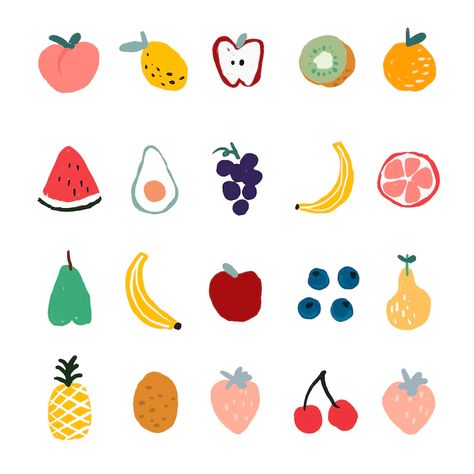 Doodle Art Fruit, Fruit Logo Design Ideas, Fruit Doodle, Fruit Logo Design, Diy Pottery Painting, Fruit Logo, Fruit Icons, Fruit Fruit, Fruits Drawing