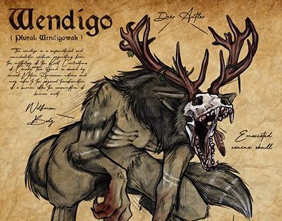 Windigo Monster Art, Wolf Wendigo, Cryptids Drawings, Wendigo Art Cute, Wendigo Lore, American Mythical Creatures, Cryptid Sketch, Wendigo Drawings, Cryptid Drawings