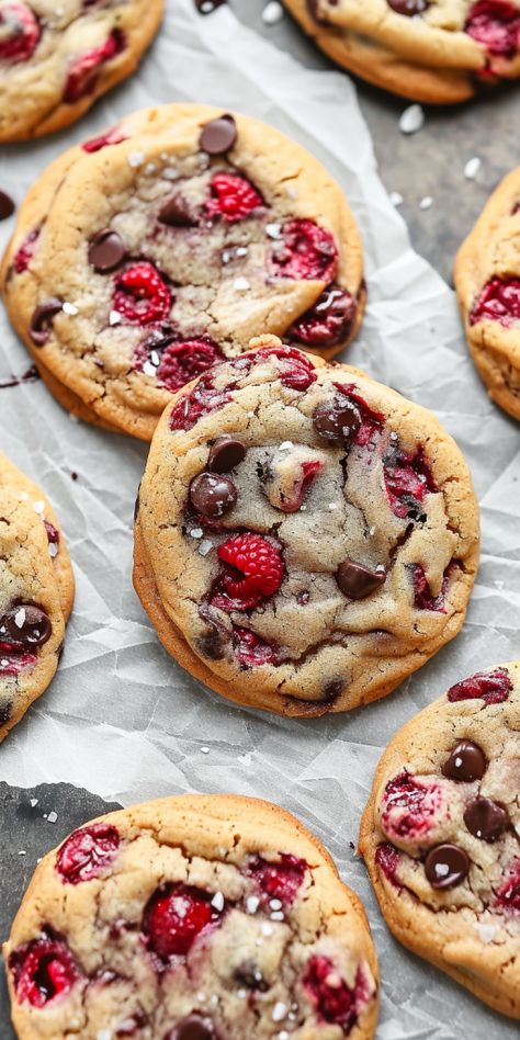 Raspberry Chocolate Chip Cookies, Raspberry Chocolate Chip, Raspberry Chocolate, Chocolate Butter, Think Food, Sweet Food, Fun Baking Recipes, Baking Sweets, Easy Baking Recipes