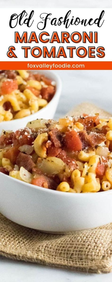 This old-fashioned macaroni and tomatoes is a classic southern dish but it was also a popular staple in poor households throughout the Midwest. Bacon was often used as an ingredient because it was cheaper than most meat, and packs a lot of flavor. However, hot dogs were commonly added instead because they were even cheaper. You can easily customize this pasta dish with your favorite flavors. Macaroni Tomatoes, Macaroni And Tomatoes, Inexpensive Dinner Recipes, Best Mac N Cheese Recipe, Pasta Side Dishes, Food C, Macaroni Pasta, Bacon Tomato, Simpler Times