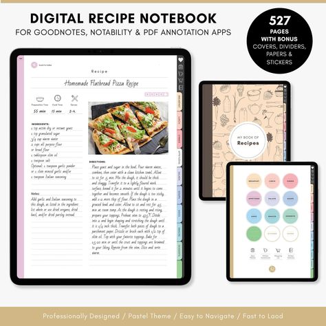 Goodnotes Recipe Book, Digital Recipe Book for Goodnotes, Digital Cookbook, iPad Recipe Notebook, Digital Download, Notablility Recipe Book - Etsy Canada freemenuplanner #blogplanner📃. Recipe Notebook Ideas Book Covers, Good Notes Recipe Book, Ipad Recipe Book, Goodnotes Cookbook Template, Recipe Goodnotes Template, Digital Cookbook Design, Digital Cover Goodnotes, Recipe Book Templates Free, Goodnotes Recipe Template Free