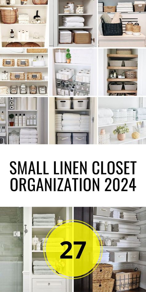 The trend of small linen closet organization in 2024 focuses on making the most of your home's limited spaces. Whether you're organizing a small hallway closet or a bathroom master bath, these ideas will help you keep your linens in order. From budget-friendly options at Dollar Tree to stylish choices from Wayfair.com, there are solutions to fit every need and design preference. Linen Closet Organization Hallway, Small Linen Closet Organization, Small Linen Closet, Linen Closet Organization Ideas, Linen Closet Design, Bathroom Closet Storage, Linen Closet Makeover, Small Linen Closets, Bathroom Linen Closet