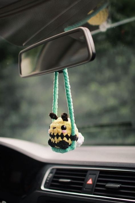 Bee On A Swing Crochet PDF Pattern | Crochet Car Hanger | Amigurumi Car Decoration | Crochet Bug | Crochet Car Charm | DIY | Mirror Hanger | free crochet toy patterns amigurumi teddy bears #freecrochettoypatternsamigurumiteddybears #crochet #crochettoy #crochetpattern #crochetpatterns 1.1036 Rearview Mirror Crochet Patterns, Crochet Review Mirror Hanger, Begging Crochet, Rear View Mirror Crochet Pattern Free, Cute Crochet Items, Crochet Car Mirror Hanging Pattern Free, Crochet Car Hanger Free Pattern, Crochet Rearview Mirror Decoration, Stuff To Make And Sale