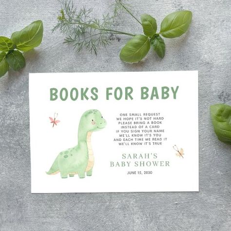 $0.45 | Books for Baby Green Watercolor Dinosaur Shower - books for baby, baby shower, dinosaur, cute, animals, jungle, watercolor, green, elegant, modern Dino Party Invitation, Baby Dinosaur Party, Dinosaur Baby Shower Theme, Watercolor Dinosaur, Baby Green, Jungle Leaves, Baby Dinosaur, Dinosaur Baby Shower, Books For Baby