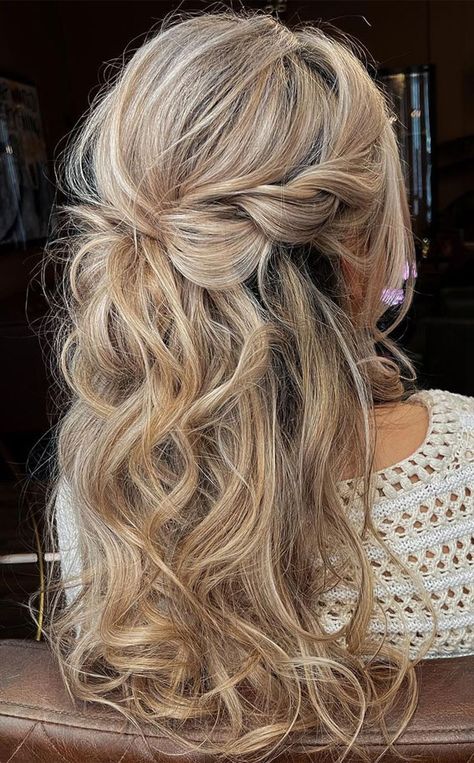 Half-Up, Half-Down Wedding Hairstyles that're Chic and Versatile : Volume & Messy Half Up Hairstyle Hacks, Half Up Half Down Wedding Hair, Bridal Hair Half Up, Bridemaids Hairstyles, Perfect Ponytail, Wedding Hair Half, Half Up Half Down Wedding, Pageant Hair, Bridesmaid Hair Makeup