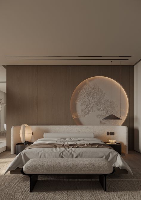 JAPANDI BEDROOM :: Behance Luxury Bedroom Design Ideas, Japandi Bedroom, Luxe Bedroom, Japandi Design, Interior Design Your Home, Luxury Bedroom Design, King Bedroom Sets, Feature Walls, Bedroom Design Ideas