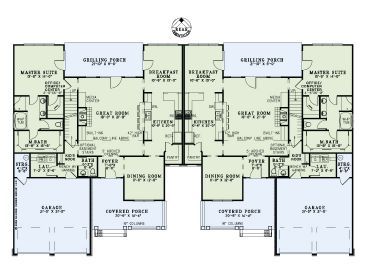 5000 sq ft duplex with bonus room Single Story House Plans, Single Story House, Multigenerational House Plans, Multigenerational House, Duplex Floor Plans, Slope House, Bungalow Floor Plans, Duplex Plans, Country Craftsman