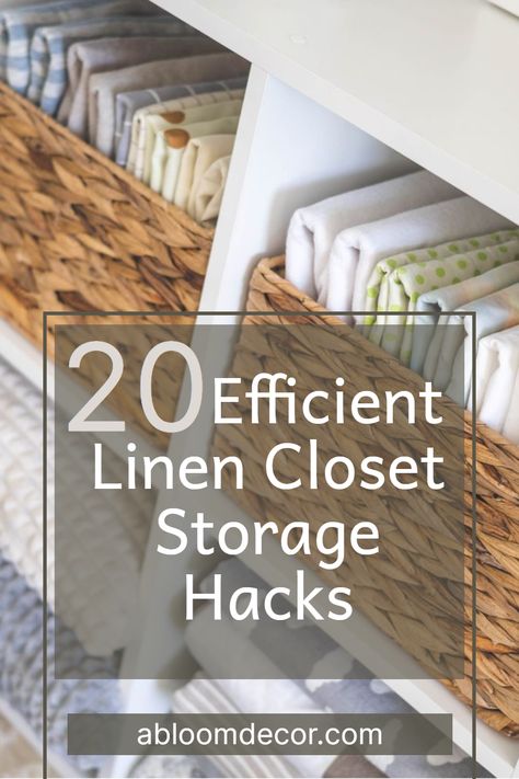 Transform your cluttered linen closet into a stunning and functional space with these 20 amazing linen closet storage hacks! Discover the perfect storage solutions, from baskets and shelves to clever containers and more. Read my post to learn my amazing linen closet organization hacks and get ideas for how to organize your linen closet! Closet Storage Hacks, Linen Closet Organization Hallway, Linen Closet Design, Linen Closet Shelves, Closet Organization Hacks, Linen Closet Makeover, Small Closet Storage, Closet Organization Bins, Small Linen Closets