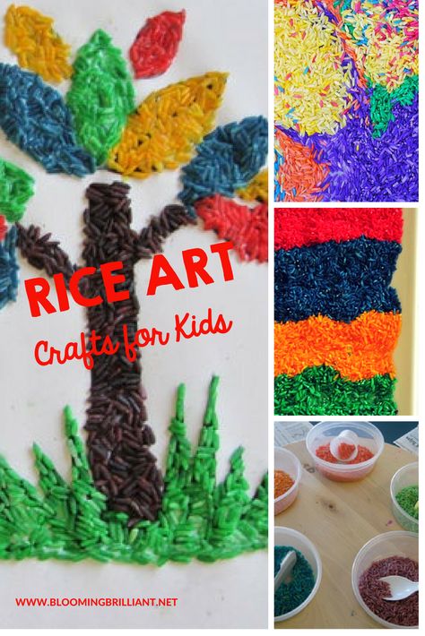 Colored Rice Art, Rice Crafts Ideas For Preschool, Rice Art For Kids, Edible Art For Kids, Crafts With Rice, Rice Crafts Ideas, Rice Craft, Rice Art, Flower Crafts Kids