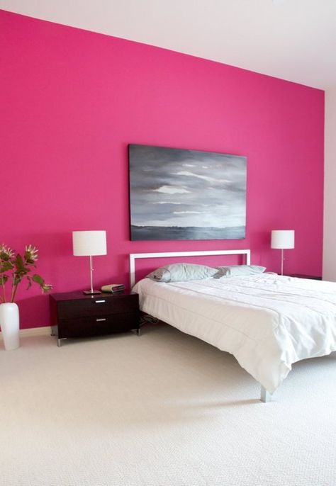 Home interior paint ideas - Little Piece Of Me Pink Painted Walls, Pink Accent Walls, Pink Bedroom Walls, Hot Pink Walls, Bright Apartment, Bedroom Wall Colors, Pink Bedrooms, Wall Paint Colors, Bedroom Paint Colors