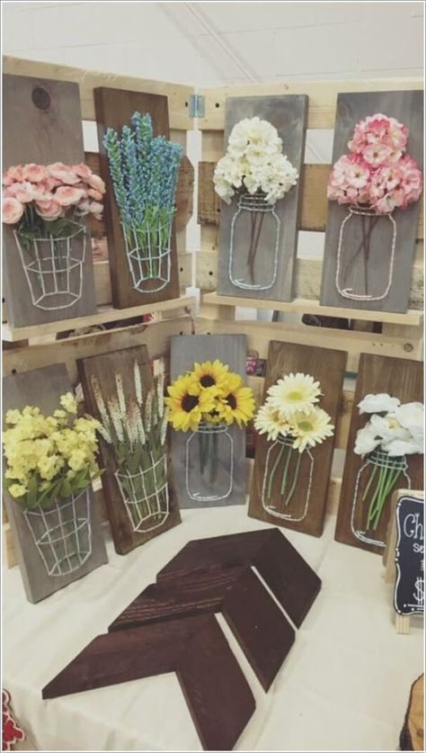 ขวดโหล Mason Jar, فن الرسم بالمسامير, Mason Jar String Art, Diy Frühling, Pallet Boards, String Art Diy, Spring Projects, Diy Simple, Craft Night