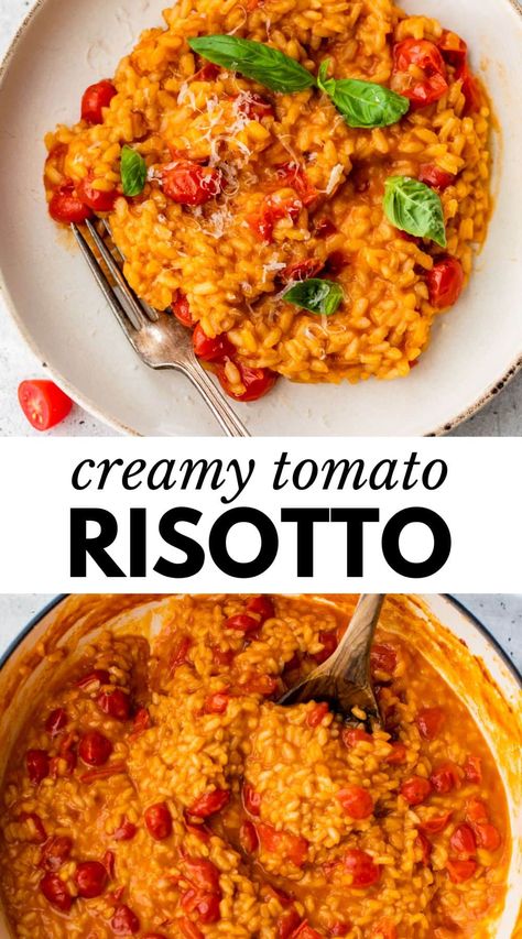 Tomato Basil Risotto, Tomato Risotto Recipes, Risotto Dinner, Veggie Risotto, Healthy Risotto, Pizza Pasta Recipe, Vegetarian Risotto, Easy Risotto, Vegetarian Recipes For Beginners