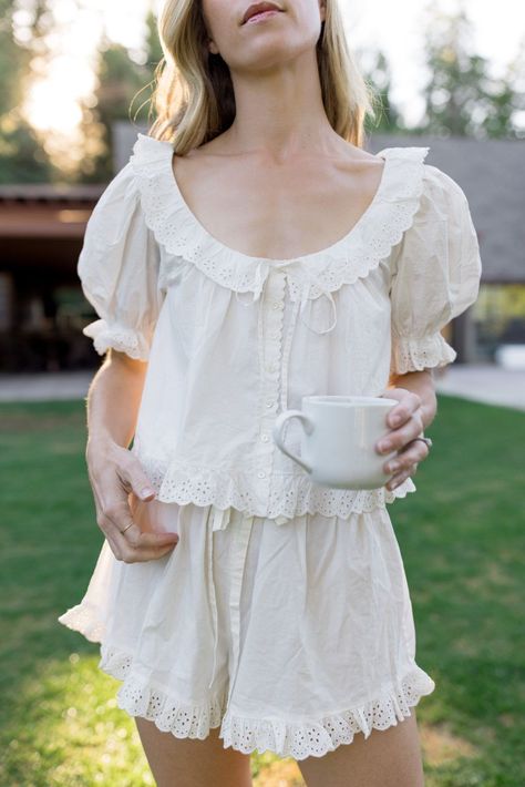 Romantic Aesthetic Outfit Summer, Cute Lounge Wear Aesthetic, Cottage Core Pajamas, Cottagecore Sleepwear, Plus Size Feminine Style, Cool Pajamas, Cute Matching Sets, Outfits For Warm Weather, Sets For Summer