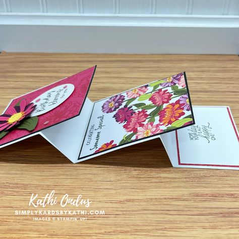 Stamping Techniques Card Tutorials, Birthday Cards For Mother, Accordion Cards, Folding Cards, Fancy Fold Card Tutorials, Tri Fold Cards, Valentine Cards Handmade, Bee Cards, Mom Cards