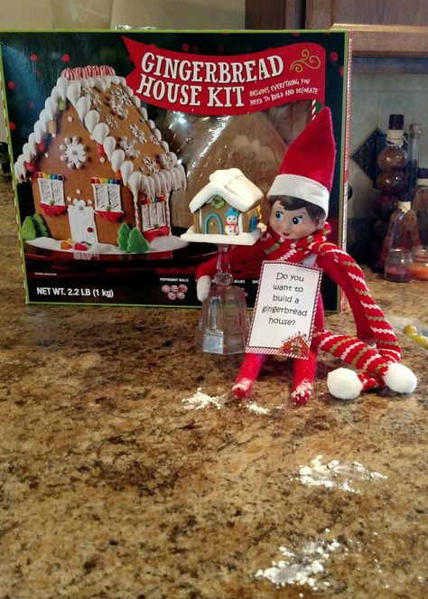 Elf on the Shelf Gingerbread House Elf On The Shelf Club House, Elf On The Shelf Ideas Gingerbread House, Elf Gingerbread House Ideas, Elf On The Shelf Gingerbread House Ideas, Elf With Gingerbread House, Elf Brings Gingerbread House, Elf On The Shelf Gingerbread House, Elf On Shelf Gingerbread House, Gingerbread House Kit Hacks