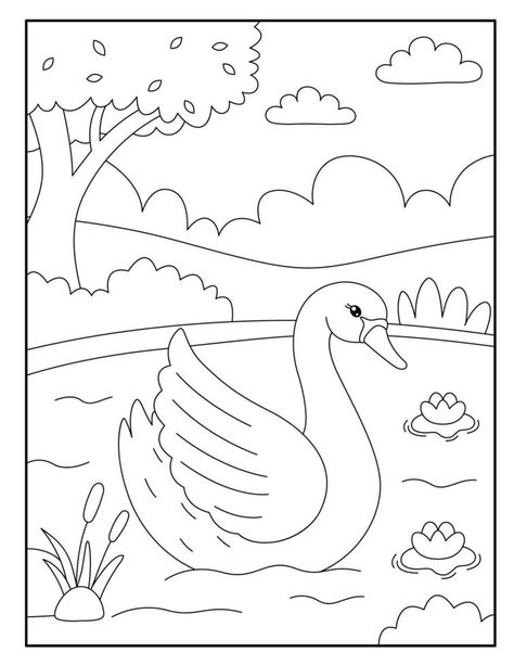 Swan Coloring Pages, Scary Halloween Coloring Pages, Bird Drawing For Kids, Penguin Coloring Pages, Penguin Coloring, Frog Coloring Pages, Bird Coloring Pages, Easy Drawings For Kids, Animal Coloring