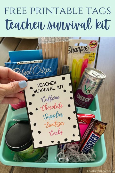 Preschool Teacher Gifts Beginning Of Year, Staff Teacher Gifts, Survived First Week Of School Teachers, Back To School Teacher Emergency Kit, Teacher Survivor Kit, Teacher Goody Bag Ideas, Teacher End Of Year Survival Kit, First Week Survival Kit For Teachers, New Teacher Teammate Gift