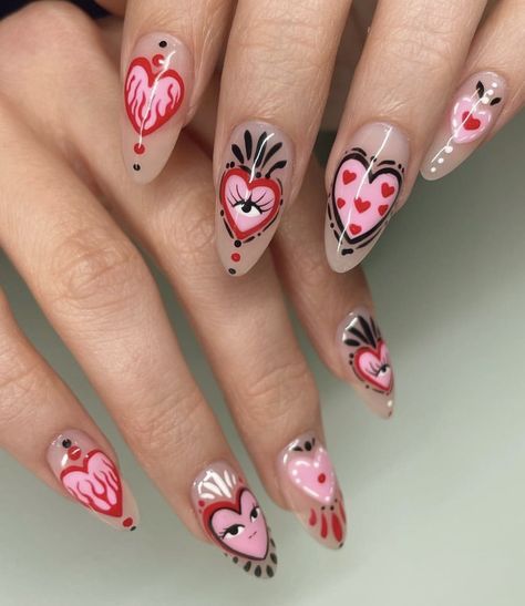 Candy Heart Nail Designs, Vday Nails, February Nails, 2024 Ideas, Nail Designs Valentines, Minimalist Nails, Heart Nails, Funky Nails, Nail Inspiration