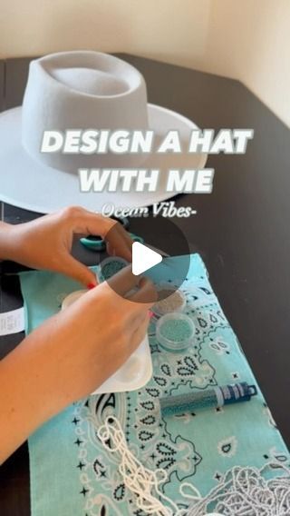 Buck Off Boutique on Instagram: "Make a hat with me!! {Sold} 💙🌊" Cute Cowboy Hat Hairstyles, Felt Hat Decorating Ideas, Bucket Hat Decorating Ideas, Decorate Your Own Cowboy Hat, Hat Feathers Diy, Custom Hat Ideas For Women, Cowboy Hat Painting Ideas, Diy Cowboy Hat Bands, Cowboy Hat Bands Diy Ideas