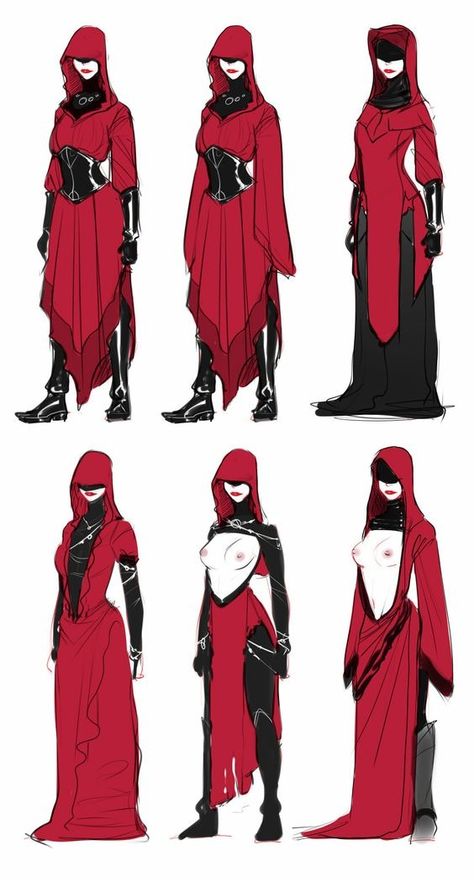 Revealing Outfit Character Design, Erinyes Art, Female Priest Art, Robes Character Design, Cultist Clothes, Fantasy Robes Concept Art, Rogue Outfit Design, Robes Drawing Reference, Nephilim Character Design