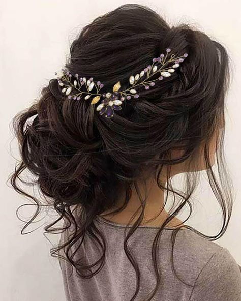 Kesvb Bride Wedding Hair Vine Purple Rhinestone Bridal Hair Piece Crystal Hair Accessories Wedding Leaf Headband for Women and Girls -  #accessories #Bridal #Bride #Crystal #girls #hair #headband #Kesvb #Leaf #piece #Purple #Rhinestone #vine #Wedding #Women Wedding Hairstyles Mostly Up, Long Hairstyles Fancy, Bridal Hair Sweetheart Neckline, Wedding Hair For Brunettes Brides, Viking Wedding Hair Brides, Fairy Wedding Hairstyles, No Veil Wedding Hair, Wedding Hair Dark, Wedding Hairstyles Pearls