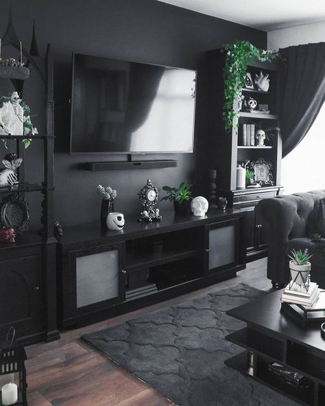 Having an accent room is a great way to make a statement in your home, and gothic living rooms are becoming more and more popular. We have collected over 30 of the coolest decor ideas for your dream gothic style living room. Gothic Living Rooms, Goth Living Room, Gothic Living Room, Room Decoration Ideas, Dark Living Rooms, Aesthetic Living Room, Dark Home Decor, Black Living Room, Goth Home Decor