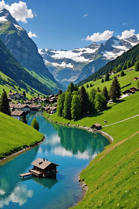 The Perfect Switzerland Travel Itinerary: See It All in One Trip! Switzerland Beautiful Places, Beauty Of Switzerland, Town In Mountains, Switzerland Beautiful Places Nature, Switzerland Landscape Photography, Switzerland Travel Photography, Switzerland House, Switzerland Adventure, Europe Landscape