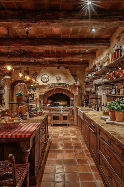 Italian Cottage Aesthetic, Italian Cottage, Cozy Kitchens, Tuscany Style, Cosy Kitchen, Cottage Aesthetic, Cozy Kitchen, Farmhouse Interior, Basement Design