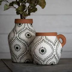 Antique Vases, Urns, Jars & Bottles | Antique Farmhouse Vase Clay, Painted Floral Pattern, Diy Pottery Painting, Terracotta Vase, Painted Clay Pots, Pottery Painting Designs, Art Animation, Hand Painted Vases, Floral Pattern Design