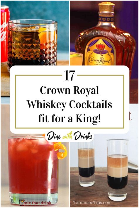 Collage of 4 crown royal whiskey cocktails. Crown Royal Mixed Drinks Recipes, Crown Recipes Drinks, Cocktails With Crown Royal, Crown Royal Vanilla Recipes, Crown Royal Recipes, Crown Drink, Whiskey Cocktail Recipes, Crown Royal Whiskey, Canadian Whiskey