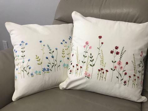 Embroidered Cotton Pillow Cover White Cushion Pillowcase With - Etsy Vietnam Pink Flower Wedding, Cushion Embroidery, White Apron, Embroidery Stitches Tutorial, Pink Wedding Flowers, Cotton Apron, Embroidered Pillowcases, White Cushions, Different Flowers