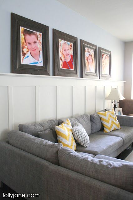 Frames are SO expensive, but this is an alternative.  Use molding, construct the pieces to fit pictures (like Costco's basic poster size).  These frames are 20x24. Fit Pictures, Living Room Decor On A Budget, Floor Molding, Dekor Diy, Renovation Design, Living Room On A Budget, Poster Size, Wall Colors, Home Remodeling