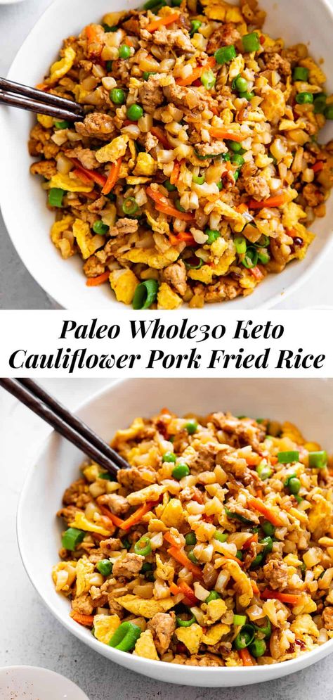 Fried Rice Meal Prep, Rice Meal Prep, Paleo Rice, Paleo Cauliflower, Paleo Pork, Low Carb Pork, Pork Fried Rice, Paleo Beef, Cauliflower Fried Rice