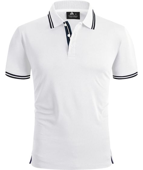 PRICES MAY VARY. 🎾 Moisture Wicking: Fabric of the summer shirt absorbs moisture and sweat from the skin and quickly diffuses into the air to keep the skin dry and comfortable. 🎾 Design: Classic 3 button placket polo shirts with comfortable 2 side gusset. The striped design on the neckline and cuffs keeps this polo from being dull 🎾 Easy to Match: Length of the golf polos is good tower tucked in or leave out. Paired with trousers, golf pants, casual shorts, jeans, etc 🎾 Occasion: The polo sh Polo Shirt Design Uniform, Polo T Shirt Design, Golf Tshirt, Trendy Golf, Polo T Shirts For Men, Tennis Polo, Polo Shirt Design, Polo Shirts For Men, Tennis Tshirts