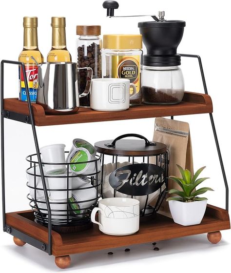 Amazon.com: Youngcafe 2 Tier Coffee Bar Accessories and Organizer Shelf,Wooden Coffee Station Organizer for Countertop Coffee Bar Decor,Coffee Syrup Canisters Cups Rack for Bathroom,Kitchen : Home & Kitchen Countertop Coffee Bar, Coffee Bar Ideas Kitchen Counter, Coffee Bar Accessories, Coffee Organization, Countertop Shelf, Coffee Bar Ideas, Rack For Bathroom, Pour Over Coffee Maker, Coffee Bar Decor