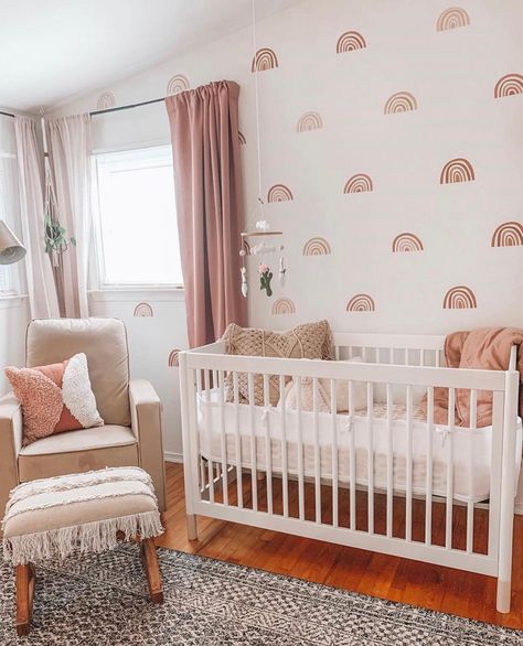 Muted rainbows are at the top of our 2020 Nursery Trends. 📸 @veronicavaughn_ Nursery Idea, Heart Nursery, Wall Stickers For Kids, Nursery Room Design, Girl Nursery Room, Baby Room Inspiration, Bohemia Style, Stickers For Kids, Baby Room Design